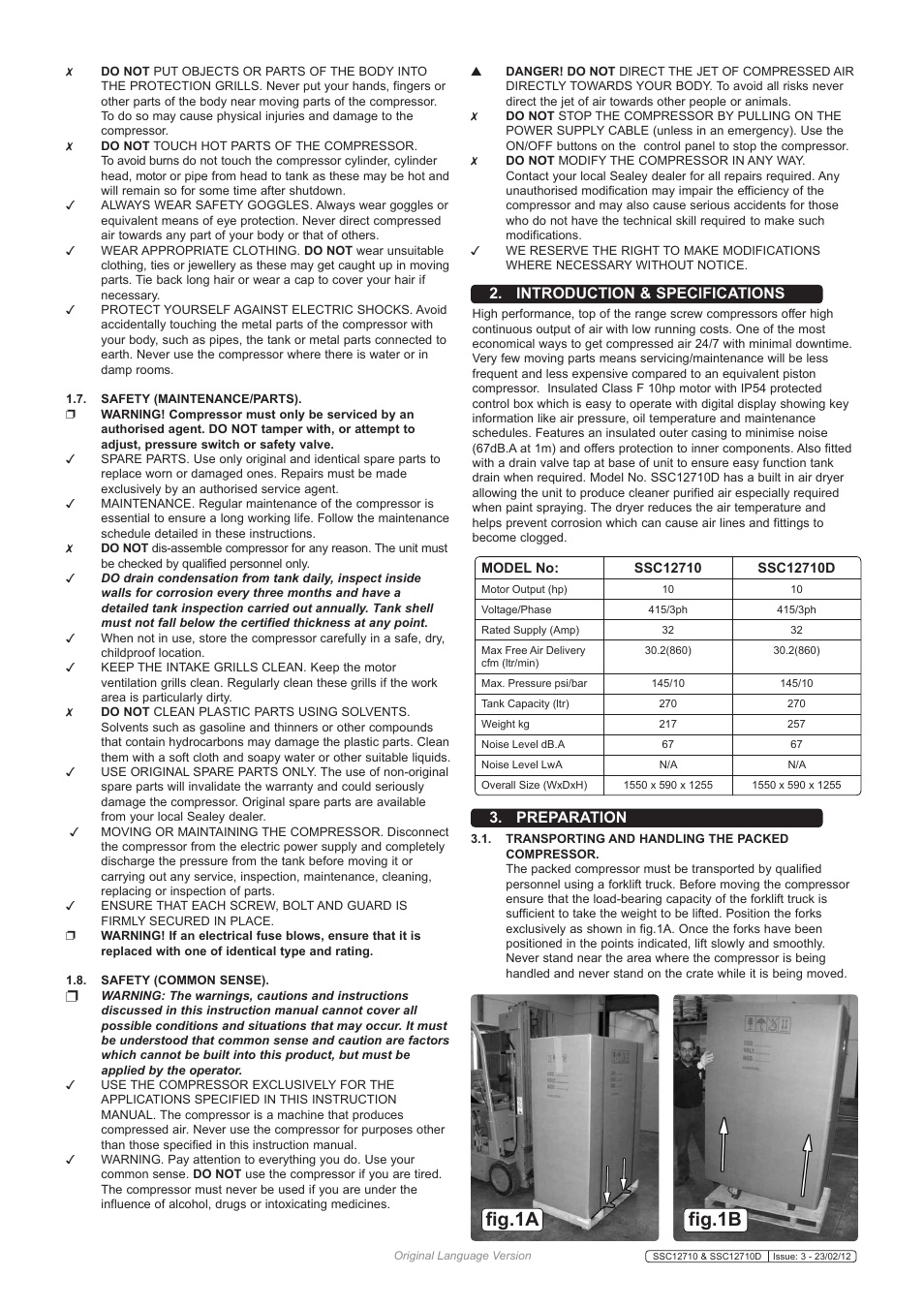Fig.1a fig.1b, Introduction & specifications, Preparation | Sealey SSC12710 User Manual | Page 3 / 14