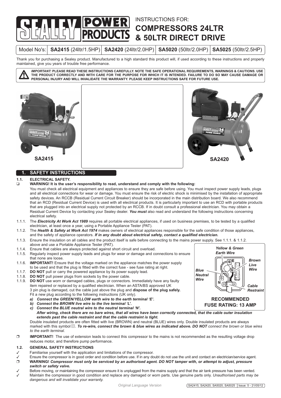 Sealey SA2415 User Manual | 6 pages