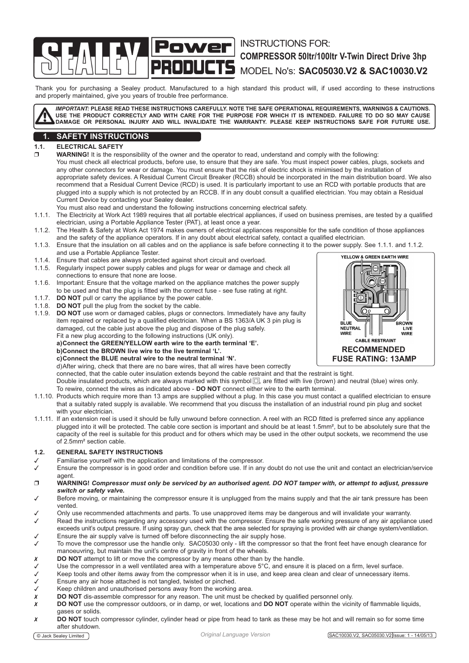 Sealey SAC05030 User Manual | 4 pages