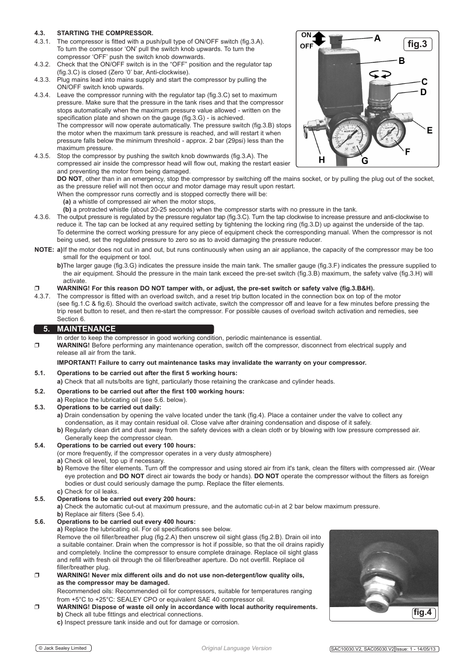 Fig.3, Fig.4, Maintenance | Sealey SAC05030 User Manual | Page 3 / 4