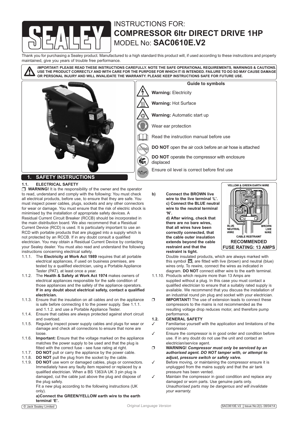 Sealey SAC0610E User Manual | 4 pages