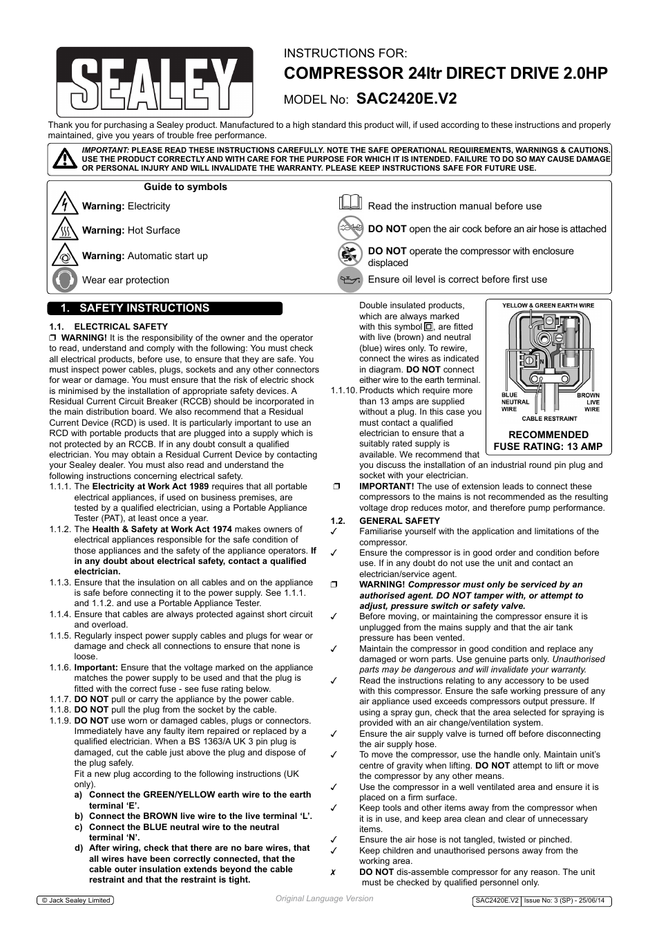 Sealey SAC2420E User Manual | 4 pages