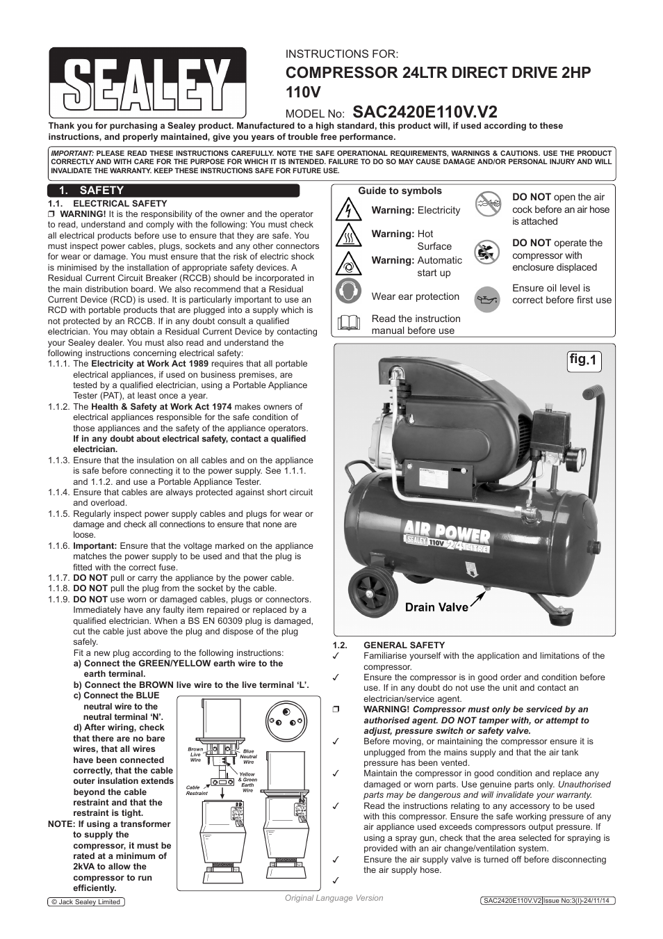 Sealey SAC2420E110V User Manual | 4 pages