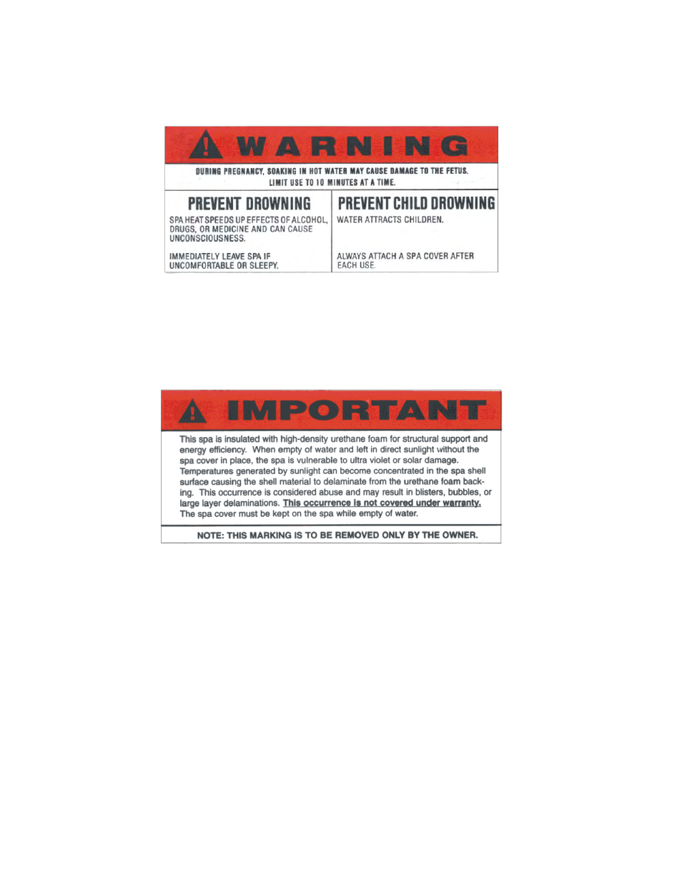 Warning signs | Dimension One Spas Hot Tub User Manual | Page 7 / 22