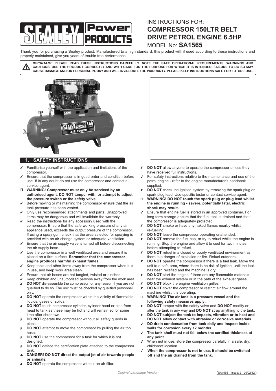 Sealey SA1565 User Manual | 5 pages