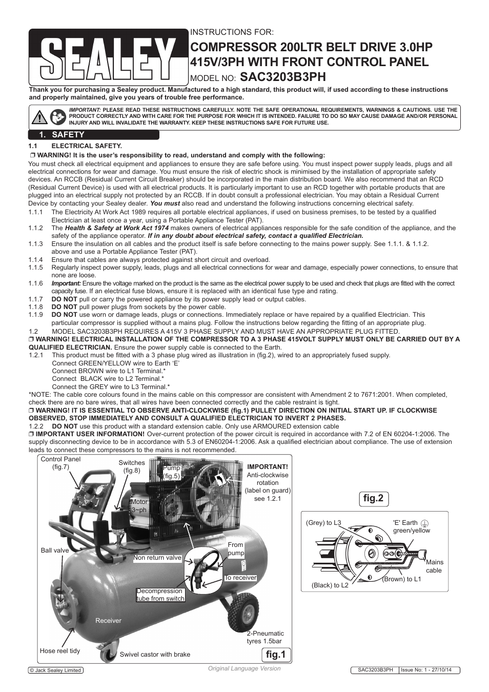 Sealey SAC3203B3PH User Manual | 6 pages
