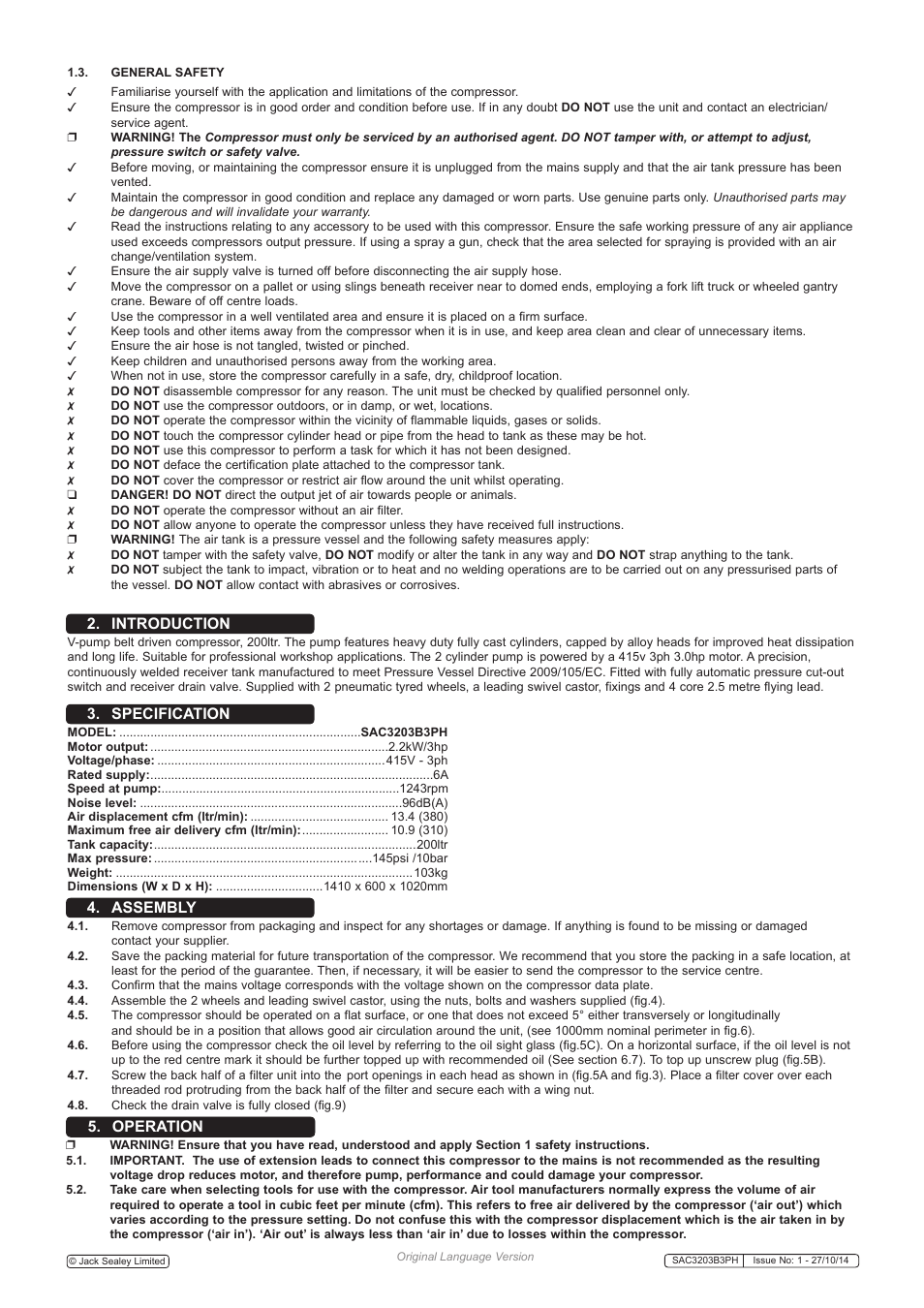 Sealey SAC3203B3PH User Manual | Page 2 / 6