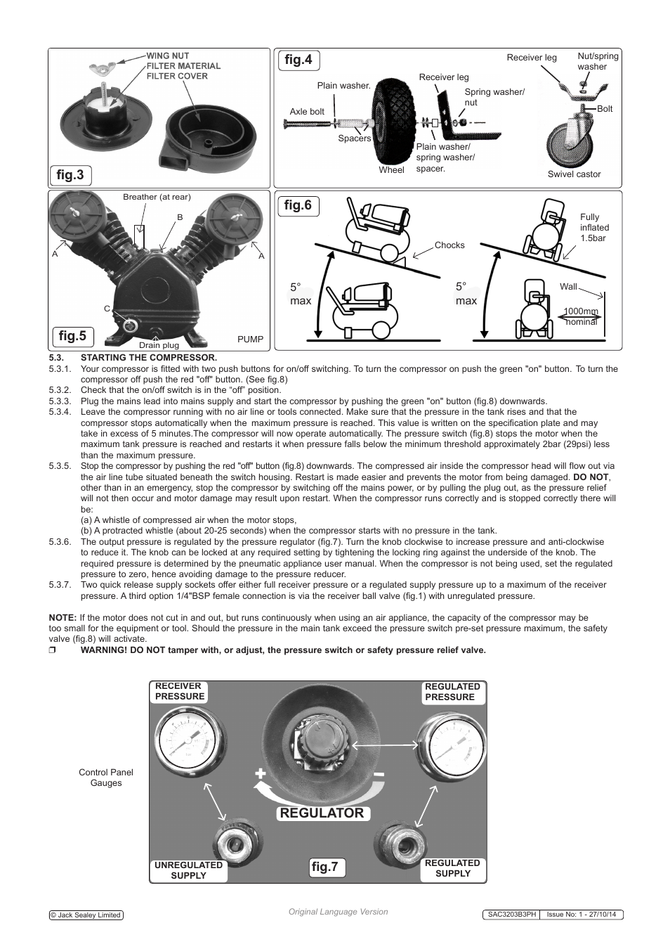 Fig.6, Fig.3 fig.5 fig.4 regulator, Fig.7 | 5° max 5° max | Sealey SAC3203B3PH User Manual | Page 3 / 6
