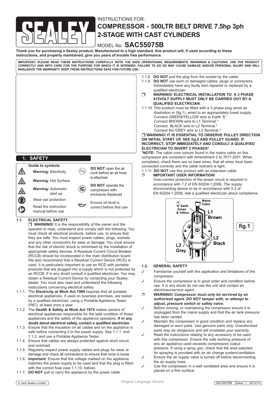 Sealey SAC55075B User Manual | 5 pages