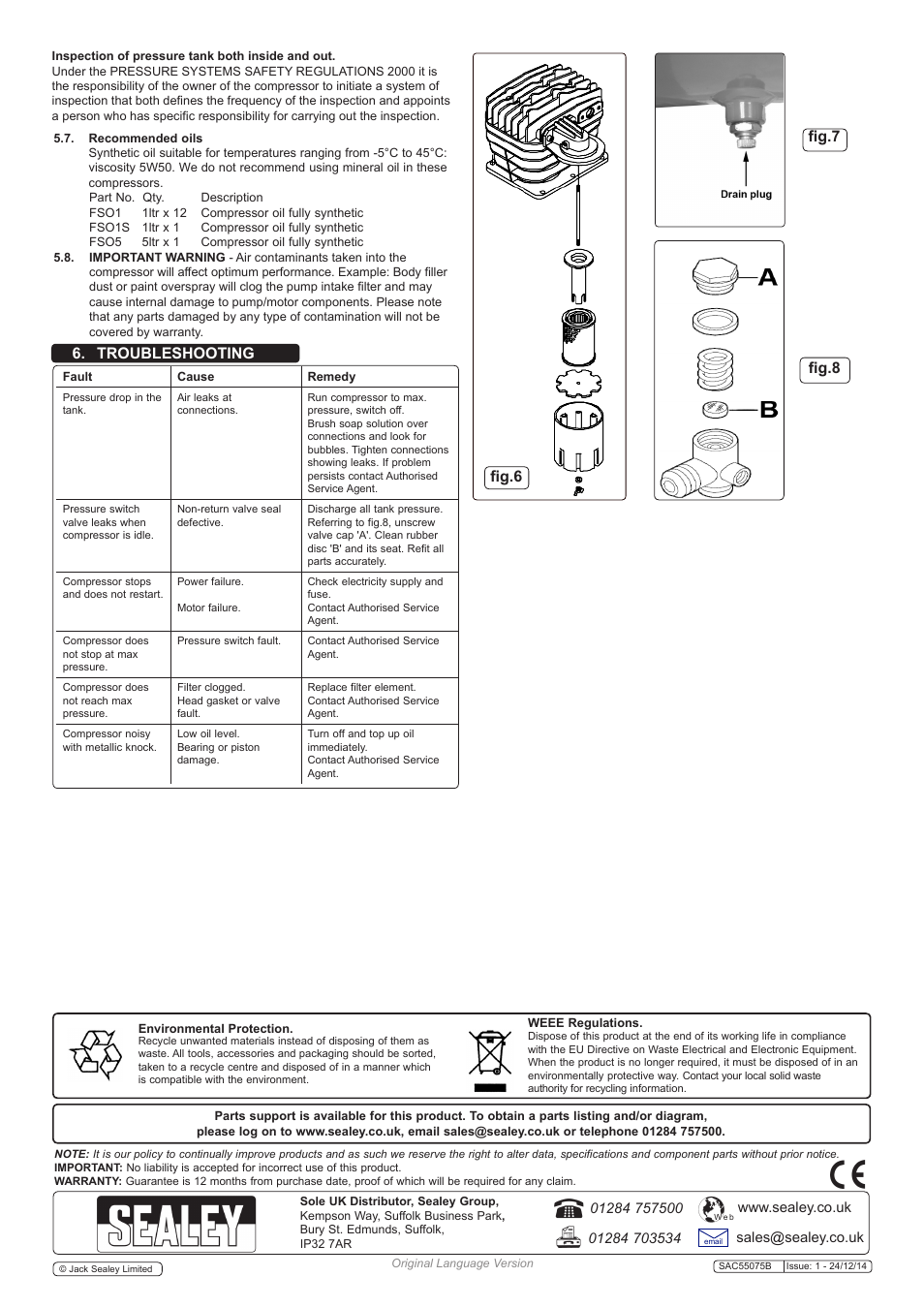 Fig.8, Troubleshooting fig.6 fig.7 | Sealey SAC55075B User Manual | Page 4 / 5
