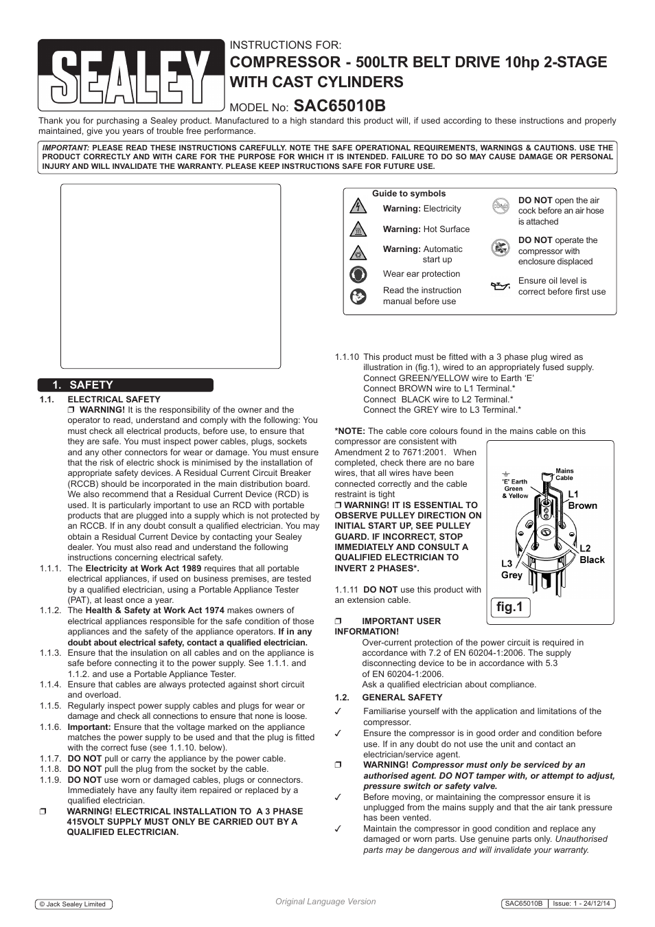 Sealey SAC65010B User Manual | 6 pages