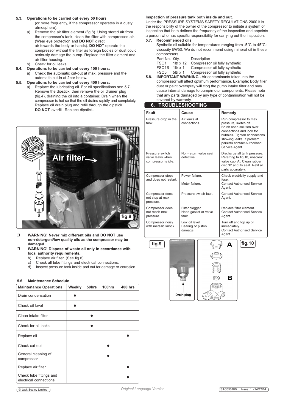 Fig.8, Troubleshooting, Fig.9 fig.10 | Sealey SAC65010B User Manual | Page 4 / 6