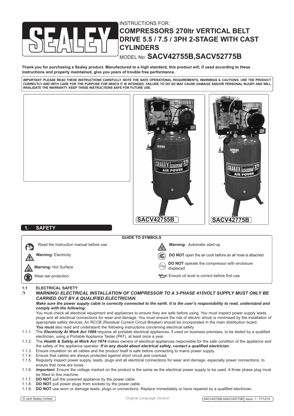 Sealey SACV42755B User Manual | 8 pages