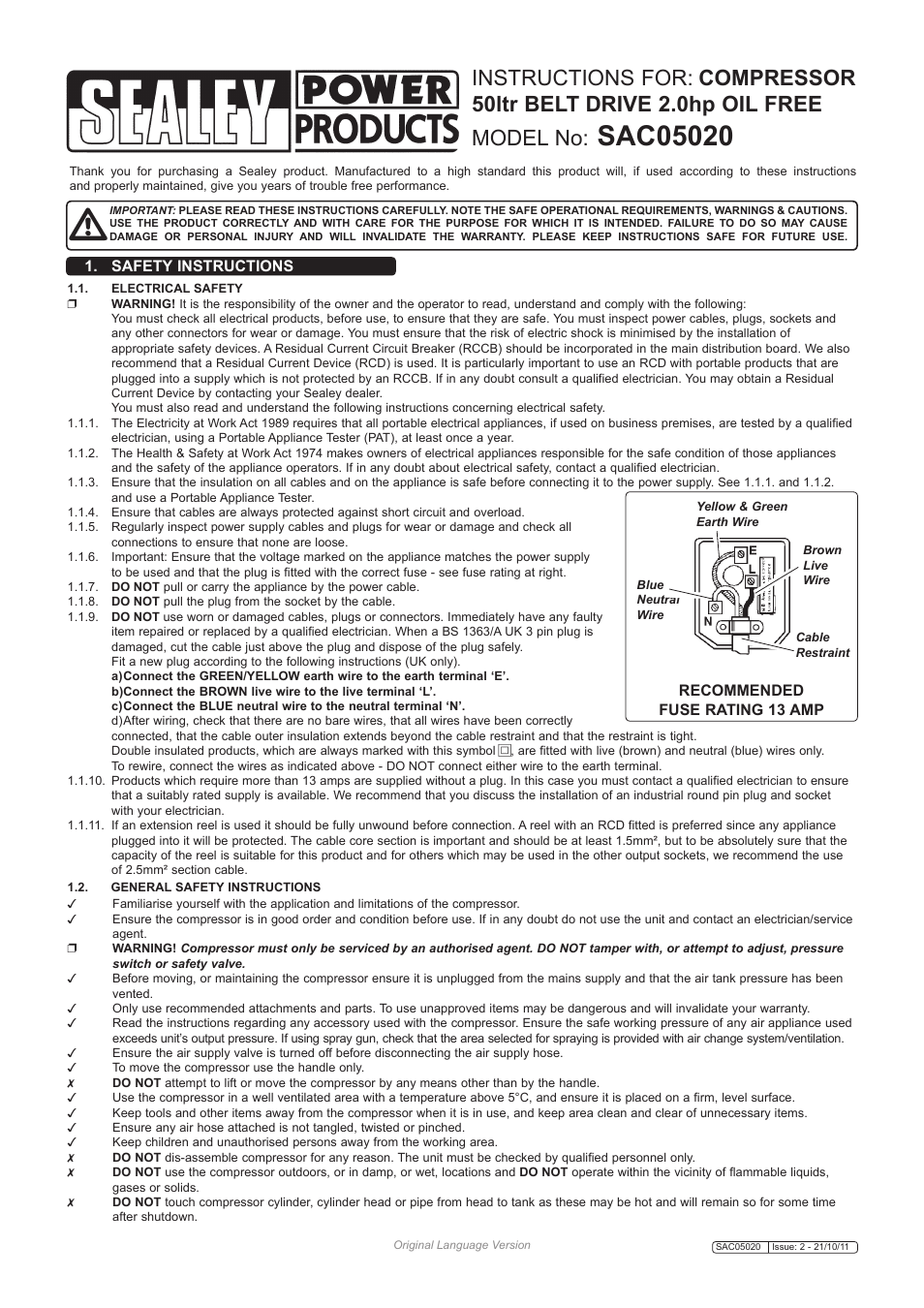 Sealey SAC05020 User Manual | 4 pages