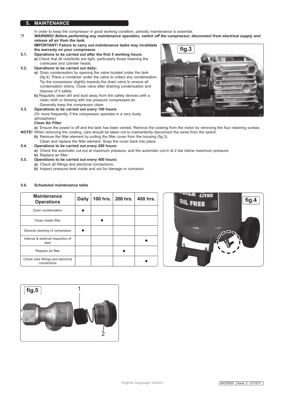 Fig.3, Fig.5 1 2 fig.4 | Sealey SAC05020 User Manual | Page 3 / 4