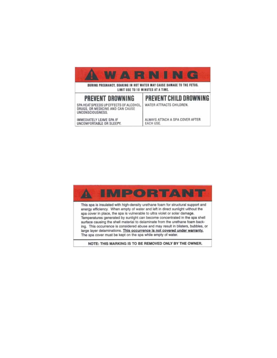 Warning signs | Dimension One Spas Bay Collection User Manual | Page 11 / 72