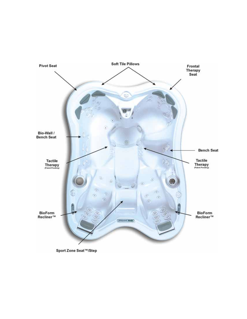 Revolutionary design features, Sarena bay® innovative seating – for 7 | Dimension One Spas Bay Collection User Manual | Page 13 / 72