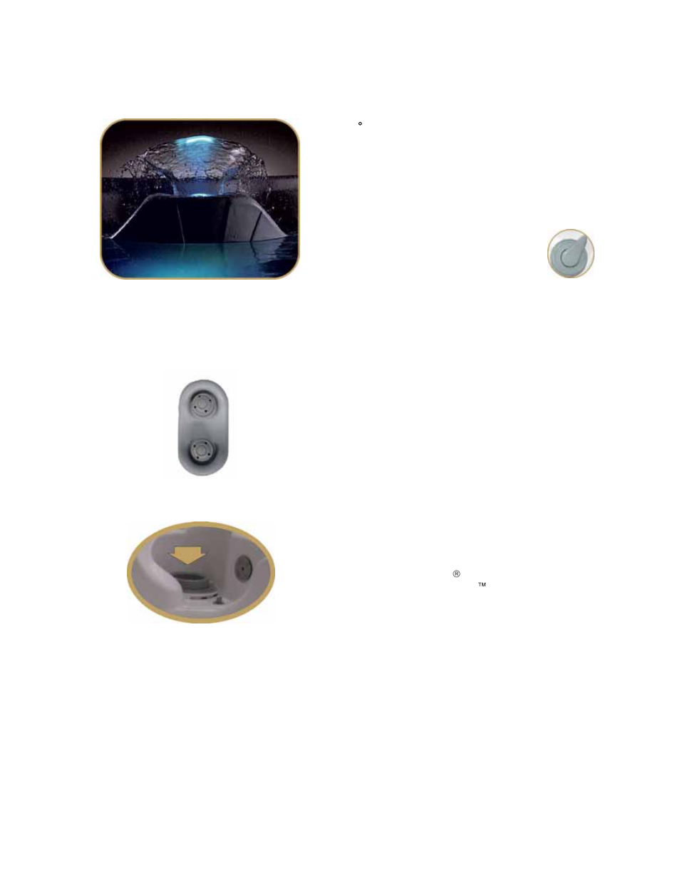 Fountain – lotus bay, Underwater switches – all models, Weir basket / skimmer – all models | Dimension One Spas Bay Collection User Manual | Page 25 / 72