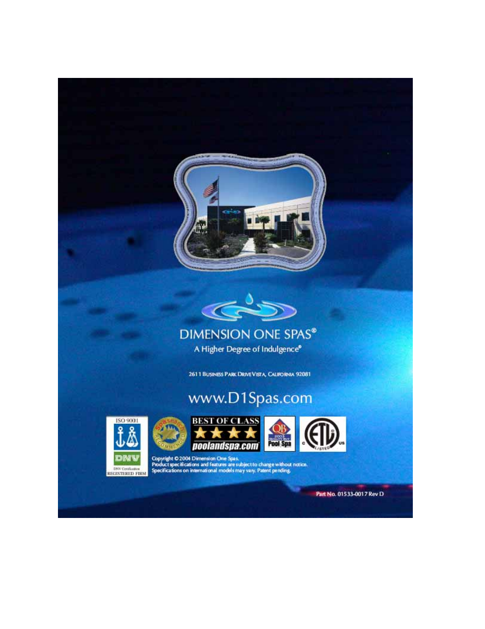 Dimension One Spas Bay Collection User Manual | Page 72 / 72