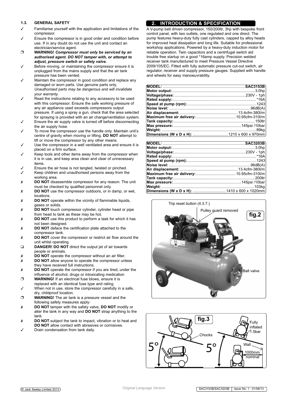 Fig.3, Fig.2, Introduction & specification | Sealey SAC3153B User Manual | Page 2 / 6