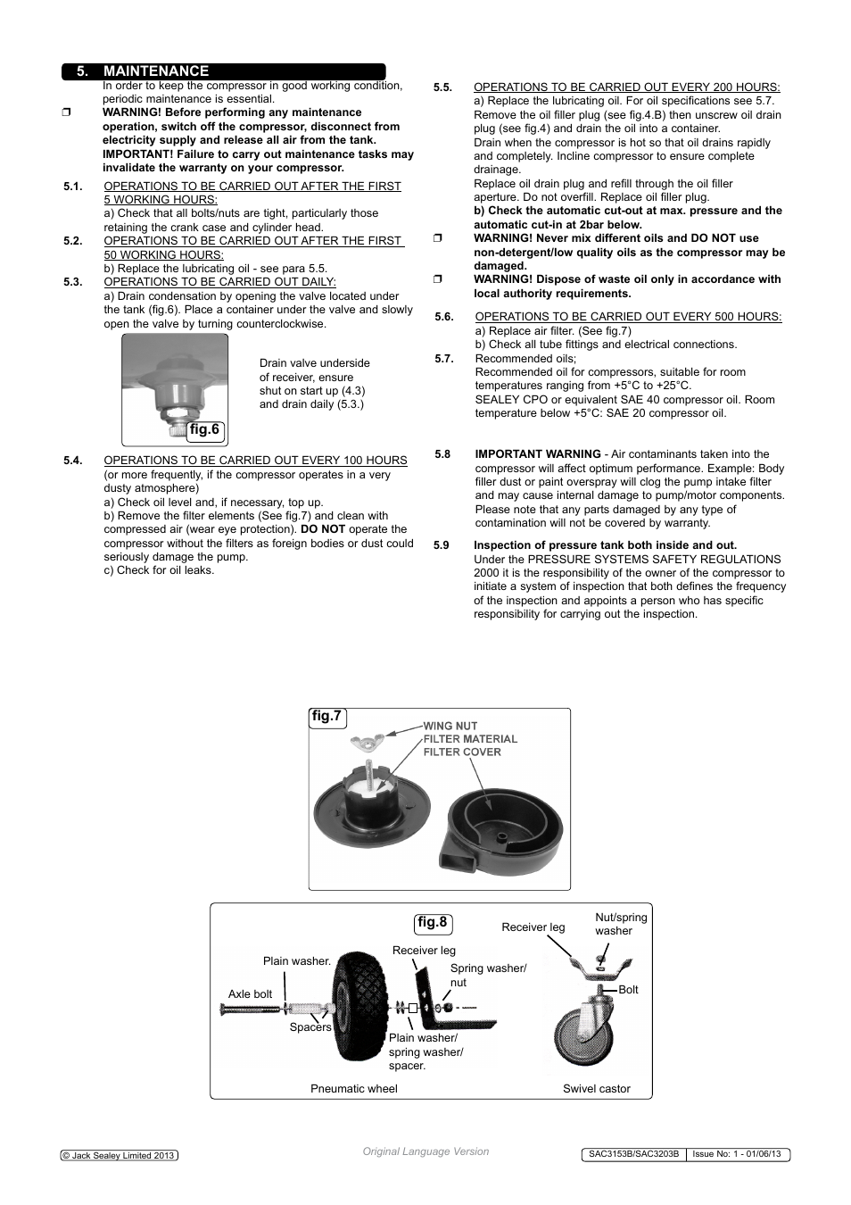 Maintenance, Fig.6, Fig.7 fig.8 | Sealey SAC3153B User Manual | Page 4 / 6