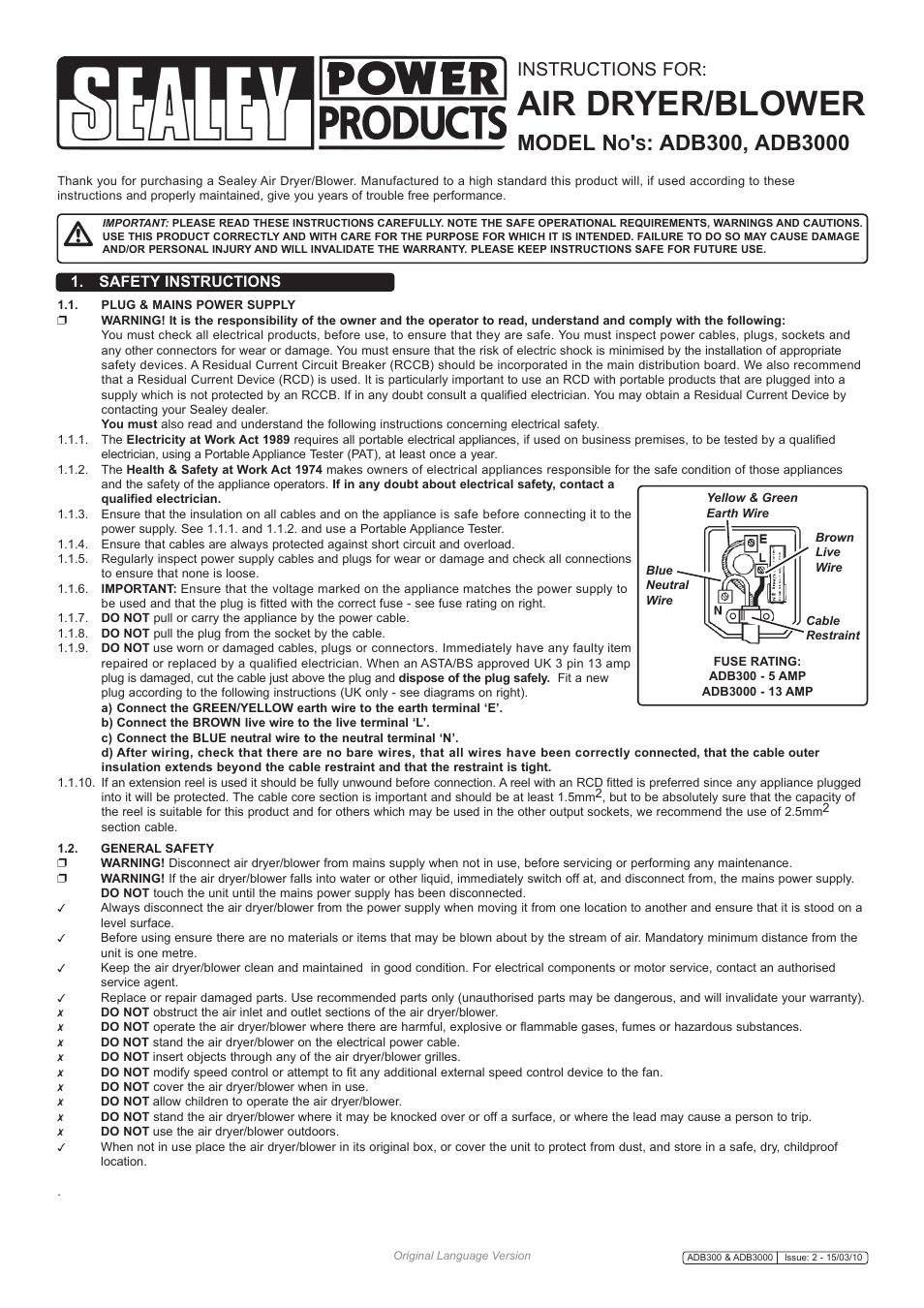 Sealey ADB300 User Manual | 2 pages