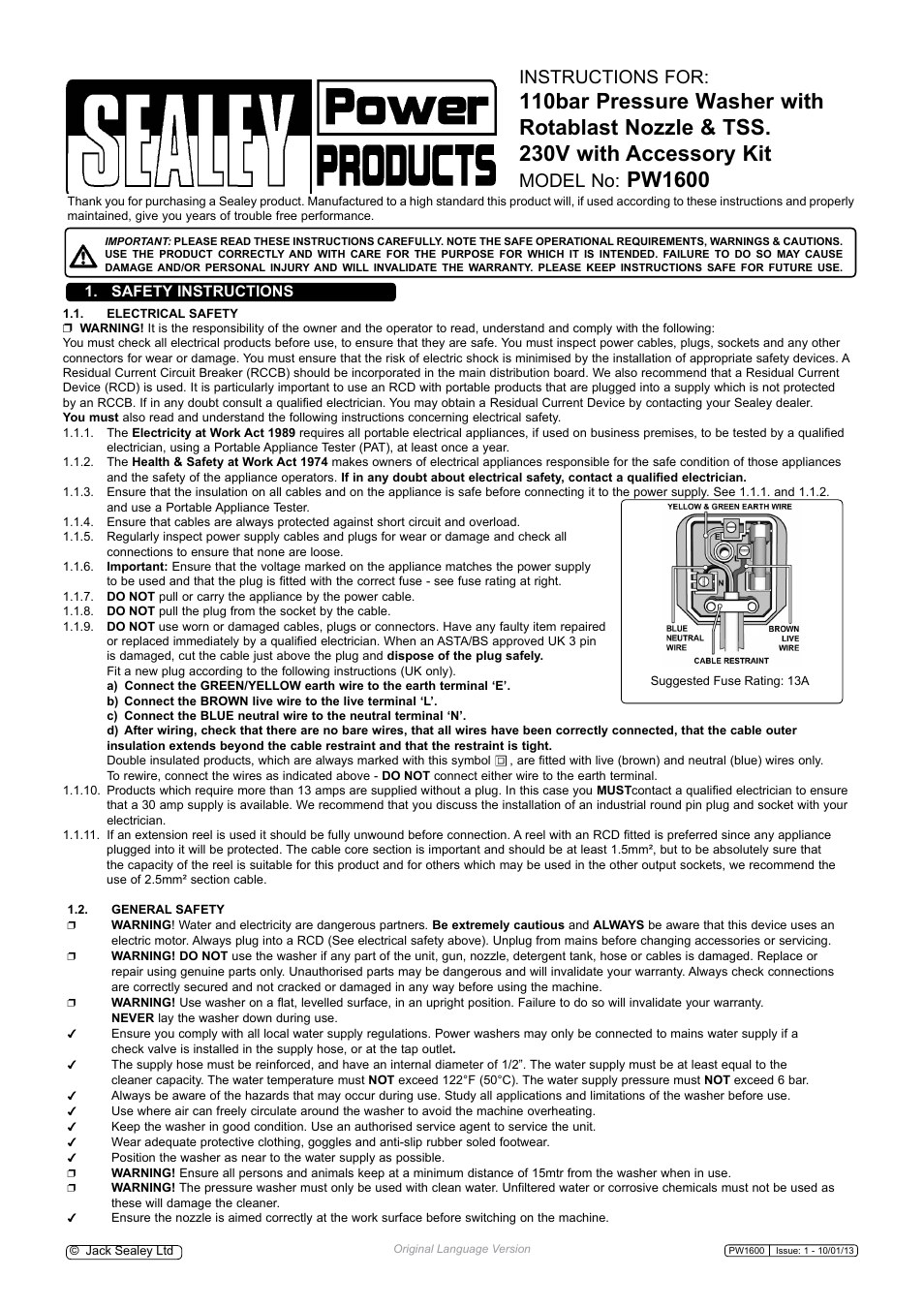 Sealey PW1600 User Manual | 5 pages