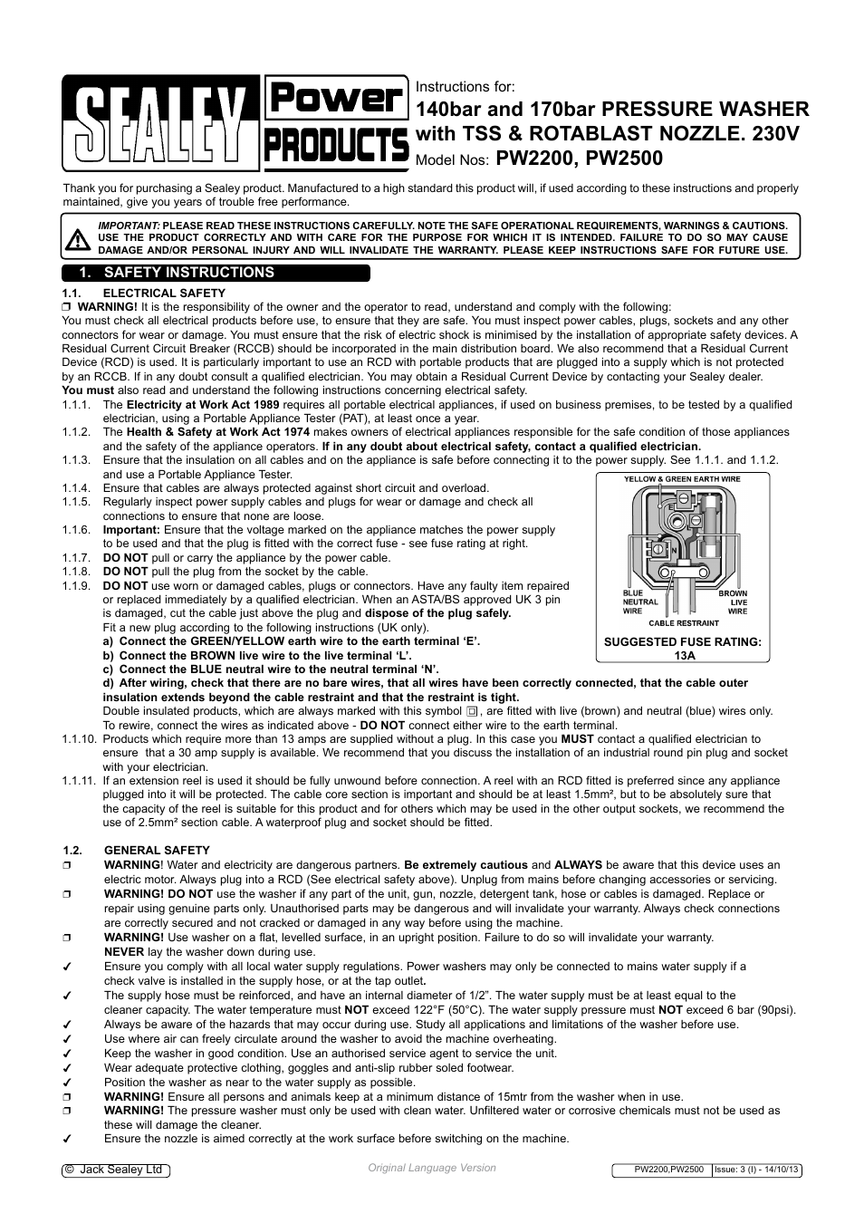 Sealey PW2200 User Manual | 5 pages