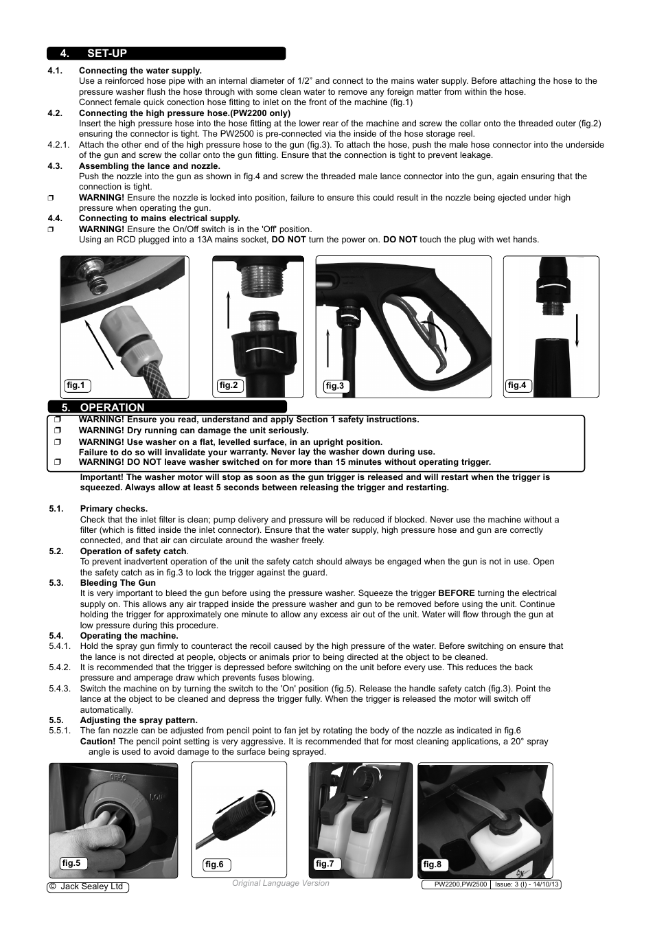 Set-up, Operation | Sealey PW2200 User Manual | Page 3 / 5