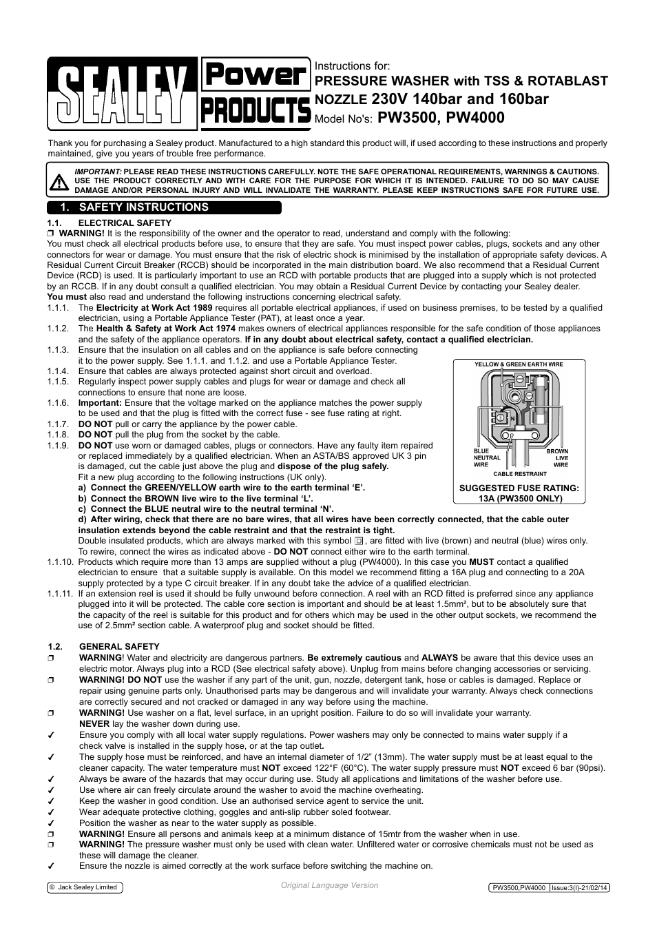 Sealey PW3500 User Manual | 4 pages