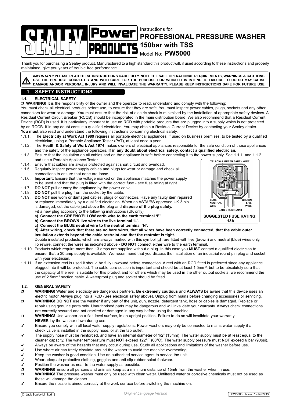 Sealey PW5000 User Manual | 5 pages