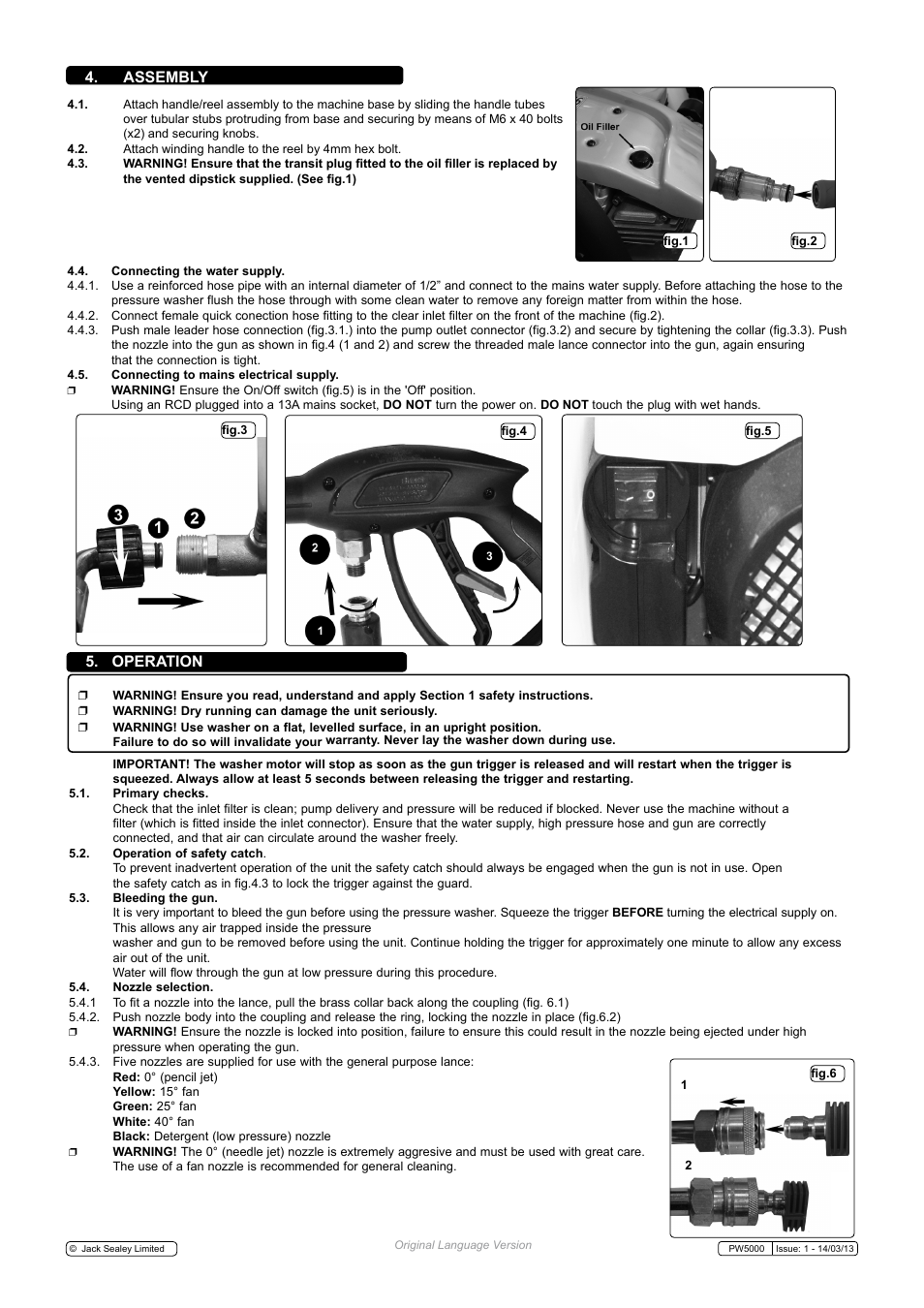 Assembly, Operation | Sealey PW5000 User Manual | Page 3 / 5