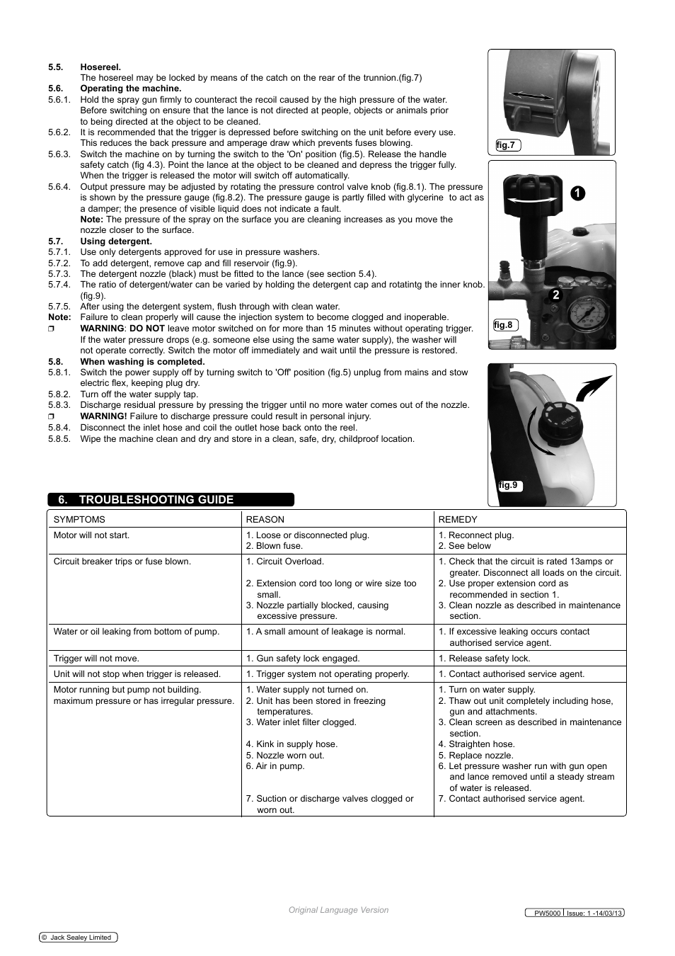 Troubleshooting guide | Sealey PW5000 User Manual | Page 4 / 5