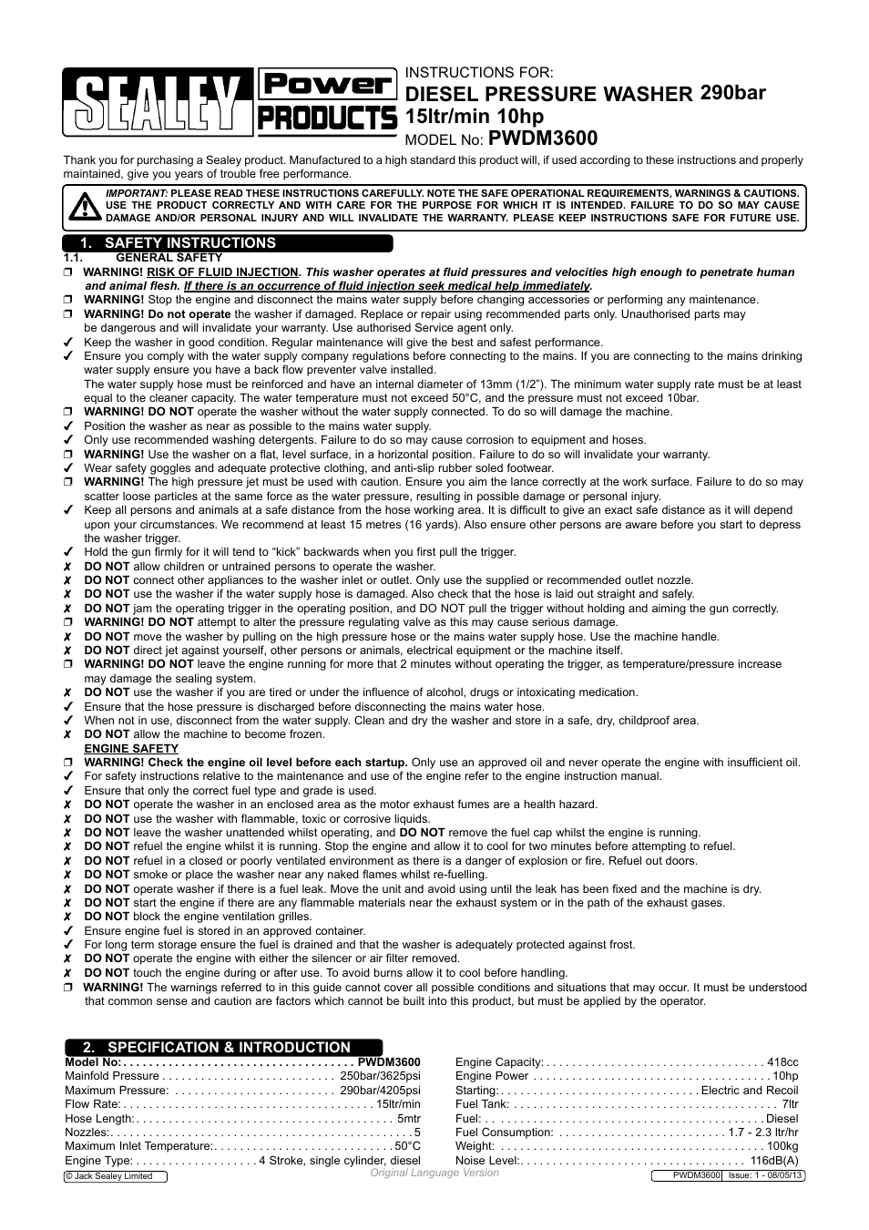 Sealey PWDM3600 User Manual | 7 pages