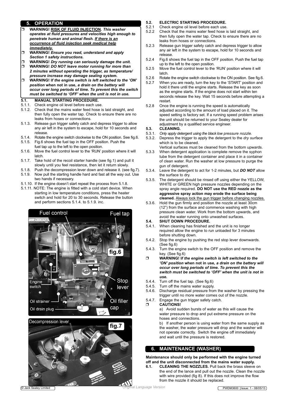 Fig.6 fig.7, Maintenance (washer) 5. operation | Sealey PWDM3600 User Manual | Page 4 / 7