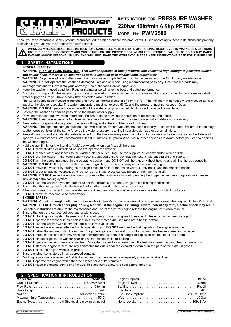 Sealey PWM2500 User Manual | 6 pages