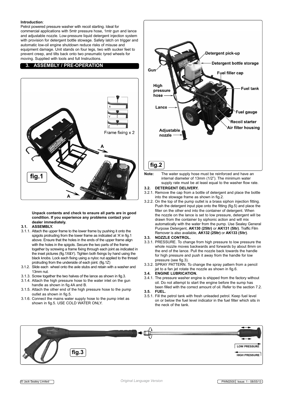 Fig.1, Fig.3, Fig.2 | Assembly / pre-operation | Sealey PWM2500 User Manual | Page 2 / 6