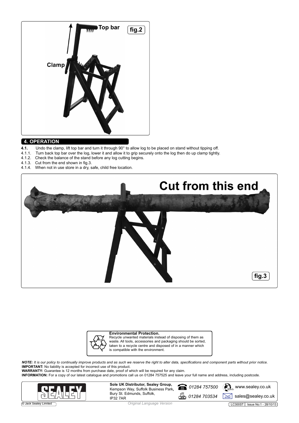 Fig.2 fig.3, Operation | Sealey LC300ST User Manual | Page 2 / 2