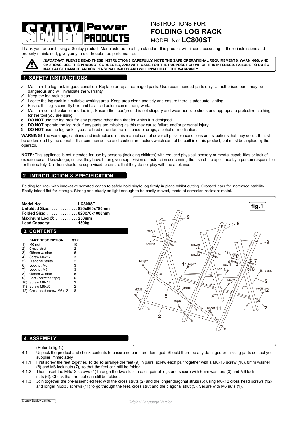 Sealey LC800ST User Manual | 2 pages