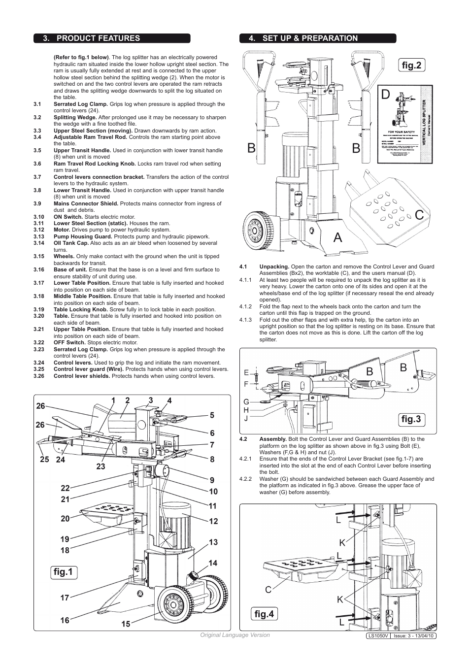 Fig.1 fig.2 fig.3 fig.4, Product features 4. set up & preparation | Sealey LS1050V User Manual | Page 2 / 4