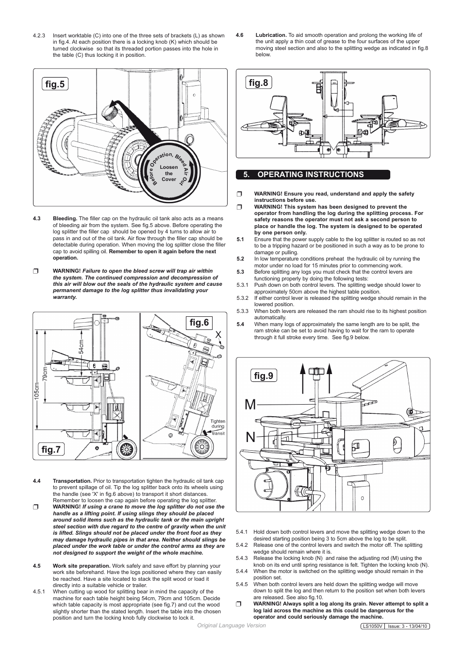 Fig.5, Fig.6 fig.8 fig.7, Fig.9 | Operating instructions | Sealey LS1050V User Manual | Page 3 / 4