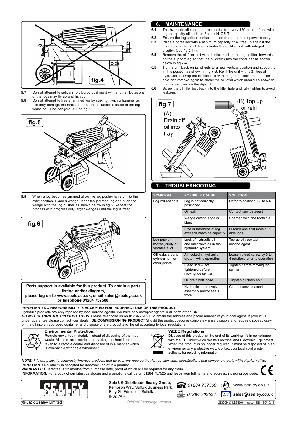 Fig.4, Fig.5 fig.6 fig.7, Maintenance 7. troubleshooting | Sealey LS370H User Manual | Page 3 / 3