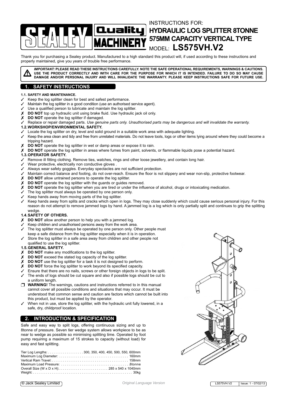 Sealey LS575VH User Manual | 3 pages