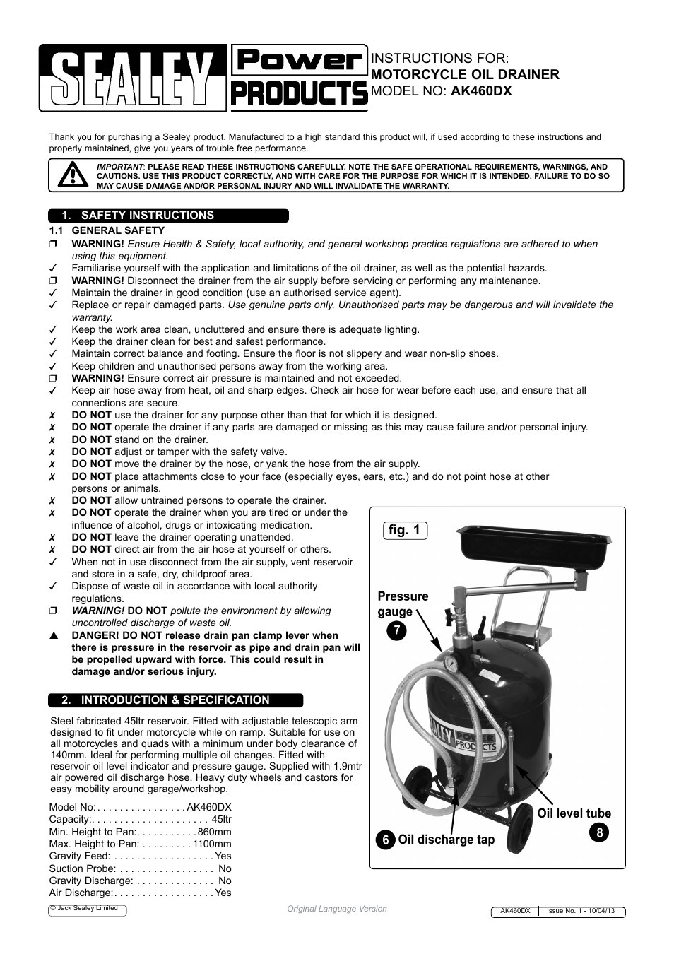 Sealey AK460DX User Manual | 3 pages