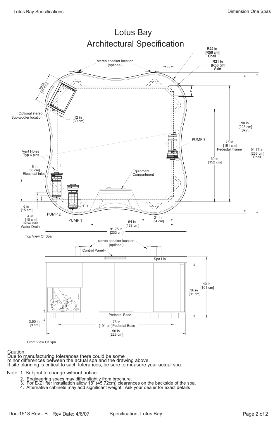 Lotus bay, Architectural specification | Dimension One Spas Lotus Bay User Manual | Page 2 / 2