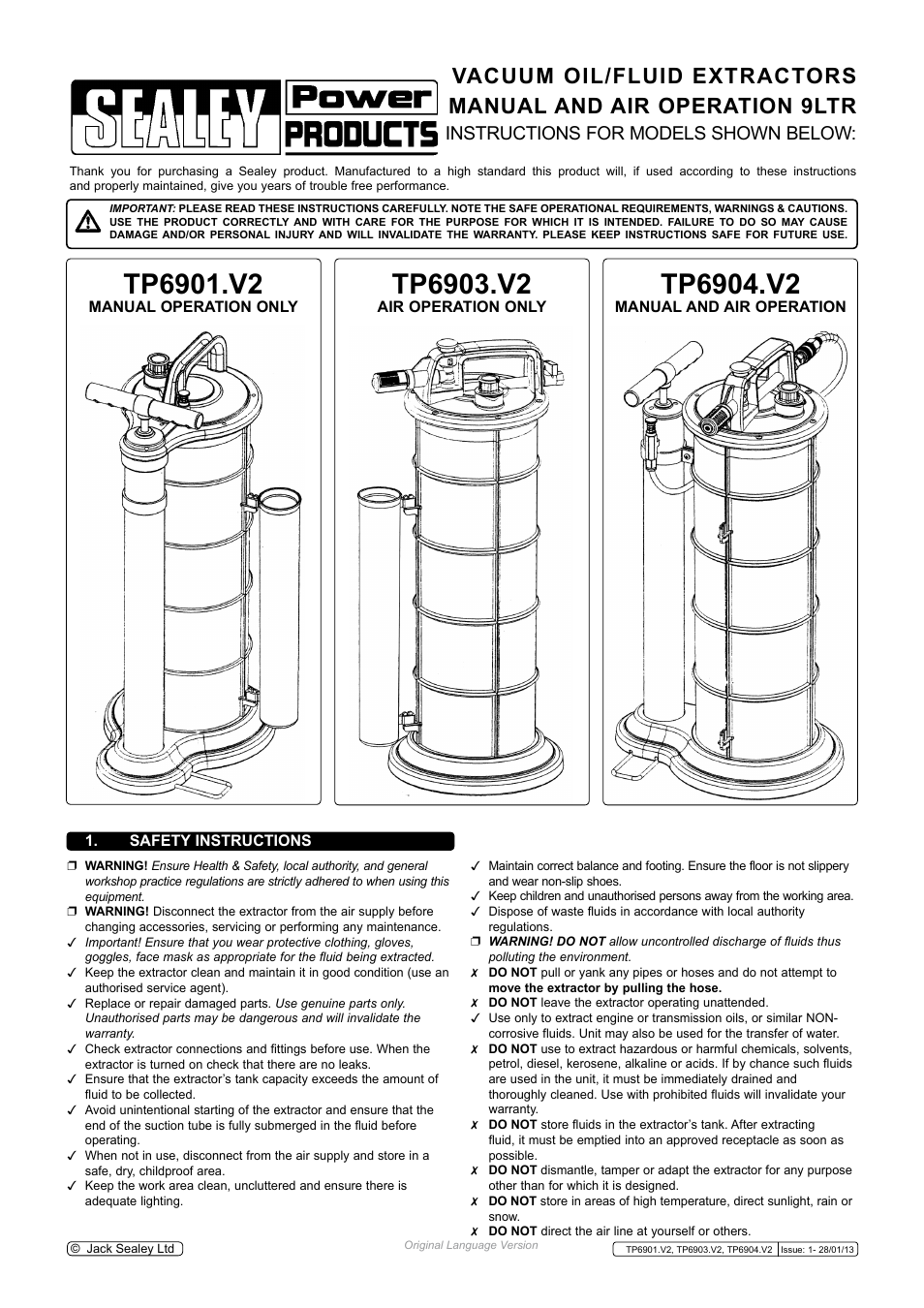 Sealey TP6901 User Manual | 4 pages