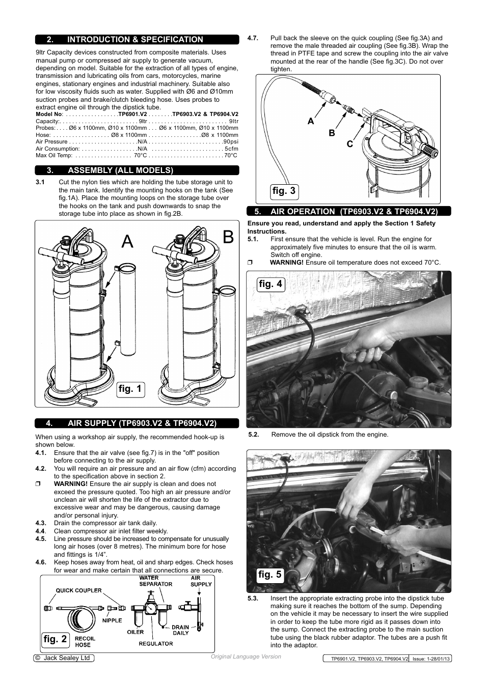 Fig. 2, Fig. 1, Fig. 3 fig. 4 fig. 5 | Introduction & specification, Assembly (all models) | Sealey TP6901 User Manual | Page 2 / 4