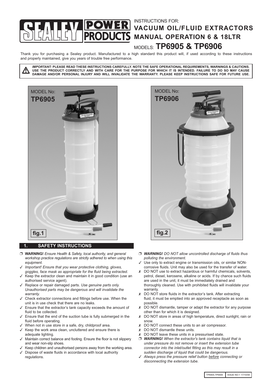 Sealey TP6905 User Manual | 3 pages