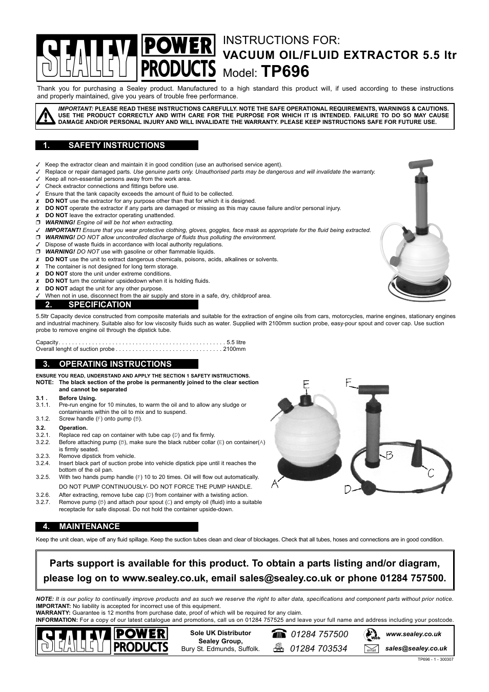 Sealey TP696 User Manual | 1 page