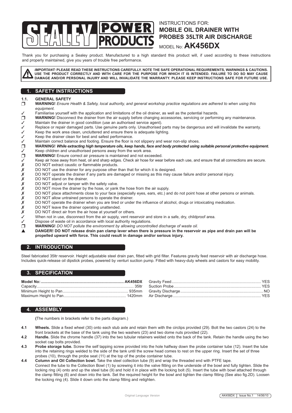 Sealey AK456DX User Manual | 3 pages